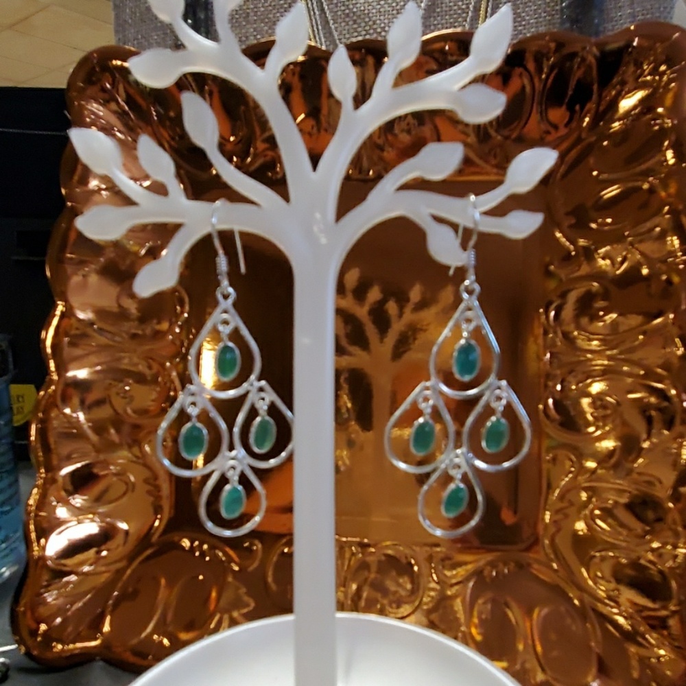 Green Onyx sterling silver earrings